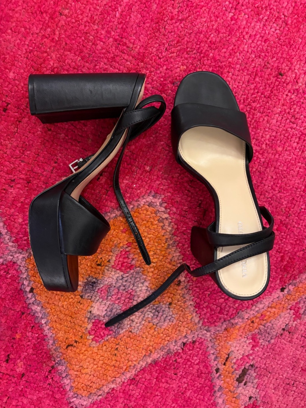 Vince Camuto Black Block Heel Sandals with Ankle Strap - Women